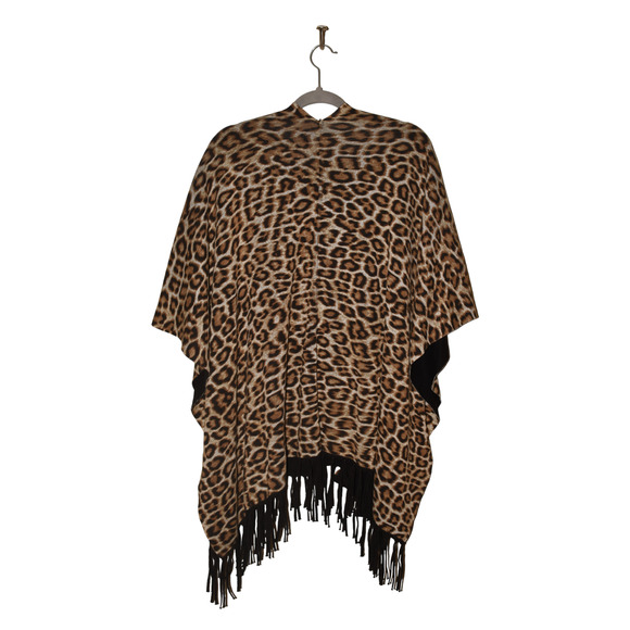 CHICO'S $99 Leopard Black Reversible Fringe Ruana Chico's‎ OS One Size - Picture 2 of 4